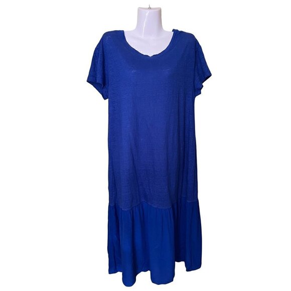 Poetry Blue Linen & Silk Dress US 8 UK 12 Beachy Lagom Beachy Boho Vacation - Picture 1 of 9